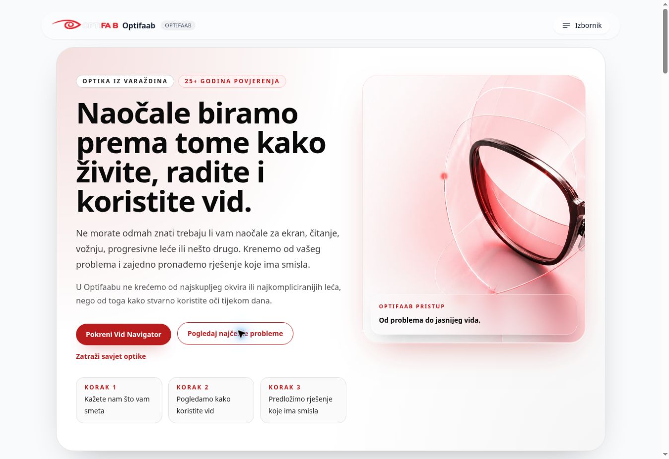Screenshot of the Optifaab homepage